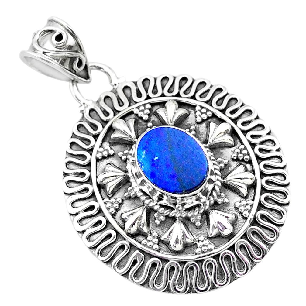 925 sterling silver 2.28cts natural blue doublet opal australian pendant t32544