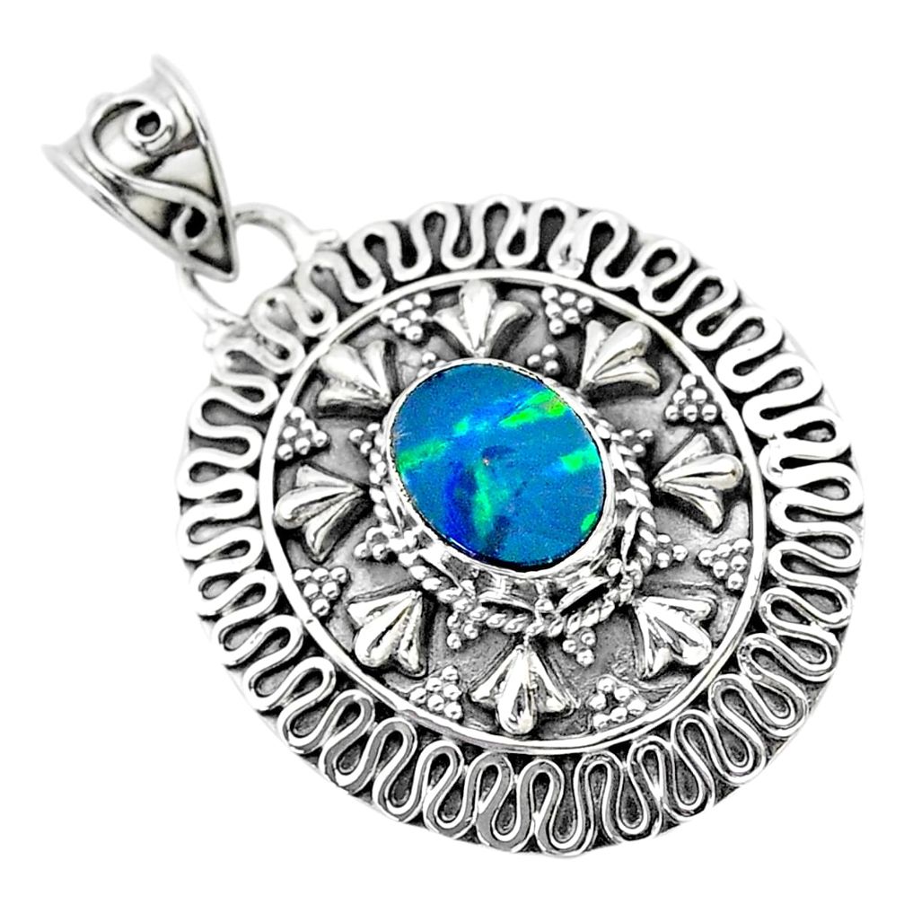 925 sterling silver 2.20cts natural blue doublet opal australian pendant t32553