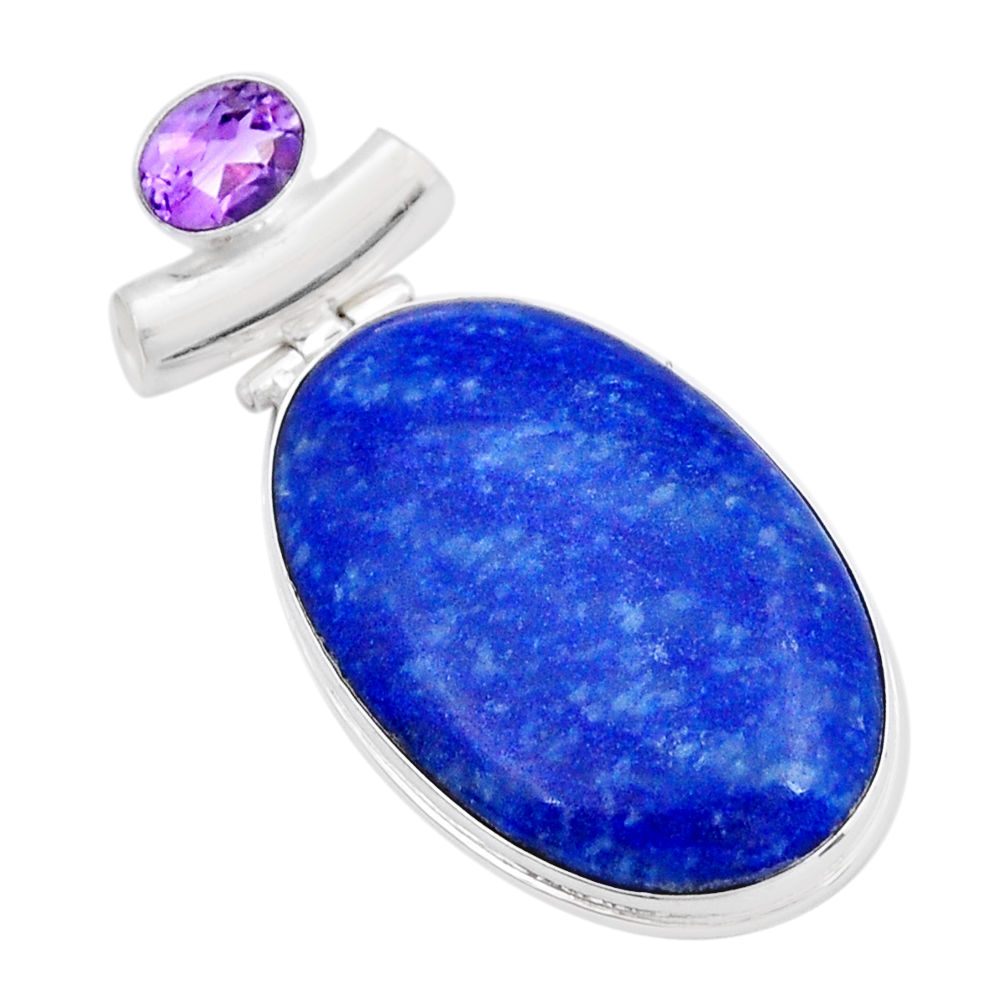 925 sterling silver 33.29cts natural blue dumortierite amethyst pendant y5916