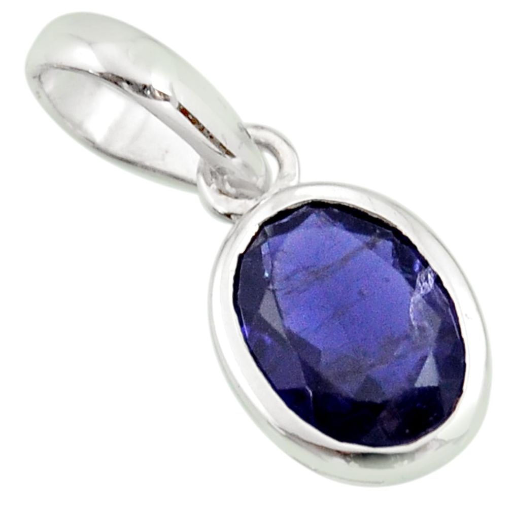 925 sterling silver 3.12cts natural blue iolite oval pendant jewelry r27410