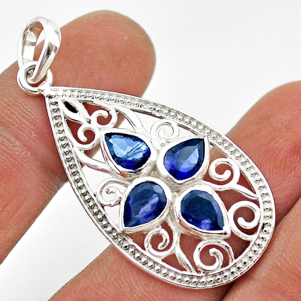 925 sterling silver 4.37cts natural blue iolite pear pendant jewelry t68549