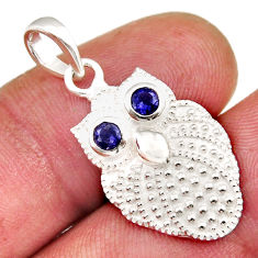 925 sterling silver 0.91cts natural blue iolite round owl pendant jewelry y39491