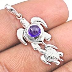 925 sterling silver 0.81cts natural blue gemstone turtle pendant jewelry u17404