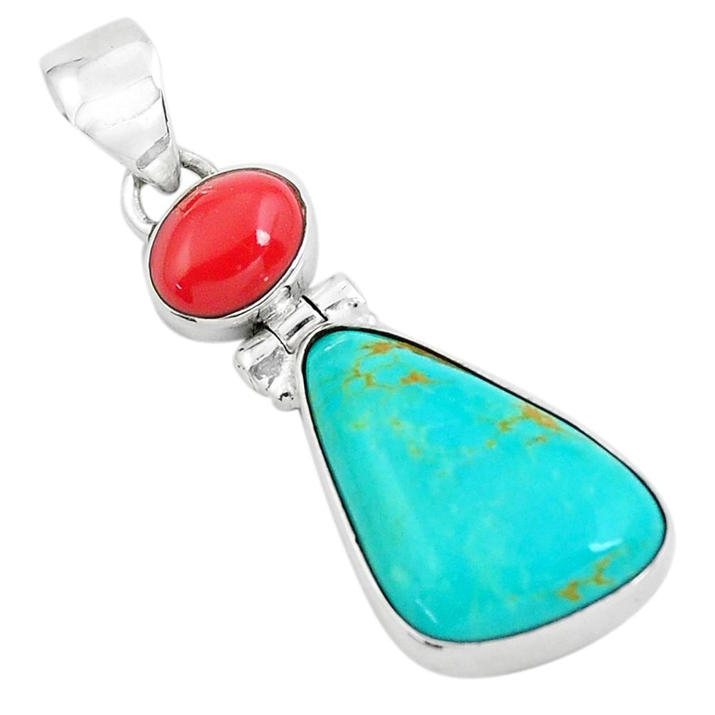 ver 9.72cts natural blue kingman turquoise coral pendant p65287