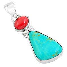 Clearance Sale- 925 sterling silver 9.72cts natural blue kingman turquoise coral pendant p65287