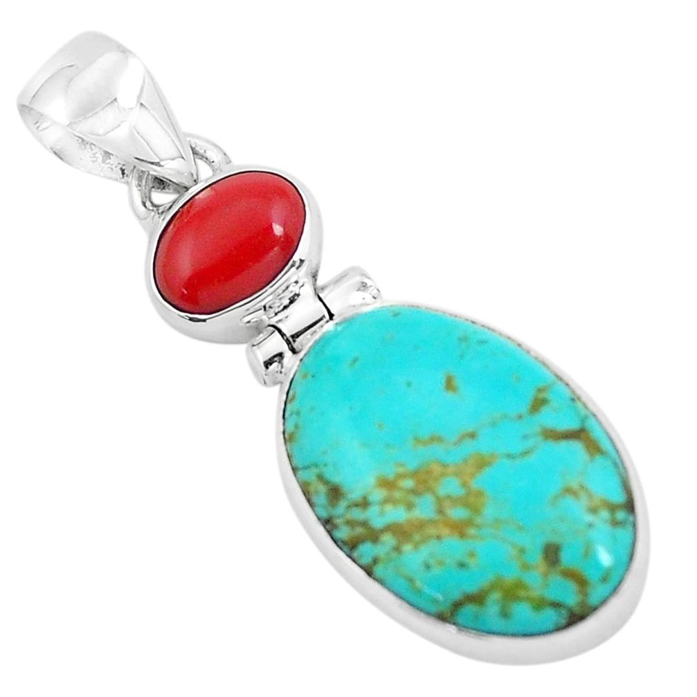 925 sterling silver 10.08cts natural blue kingman turquoise coral pendant p65291