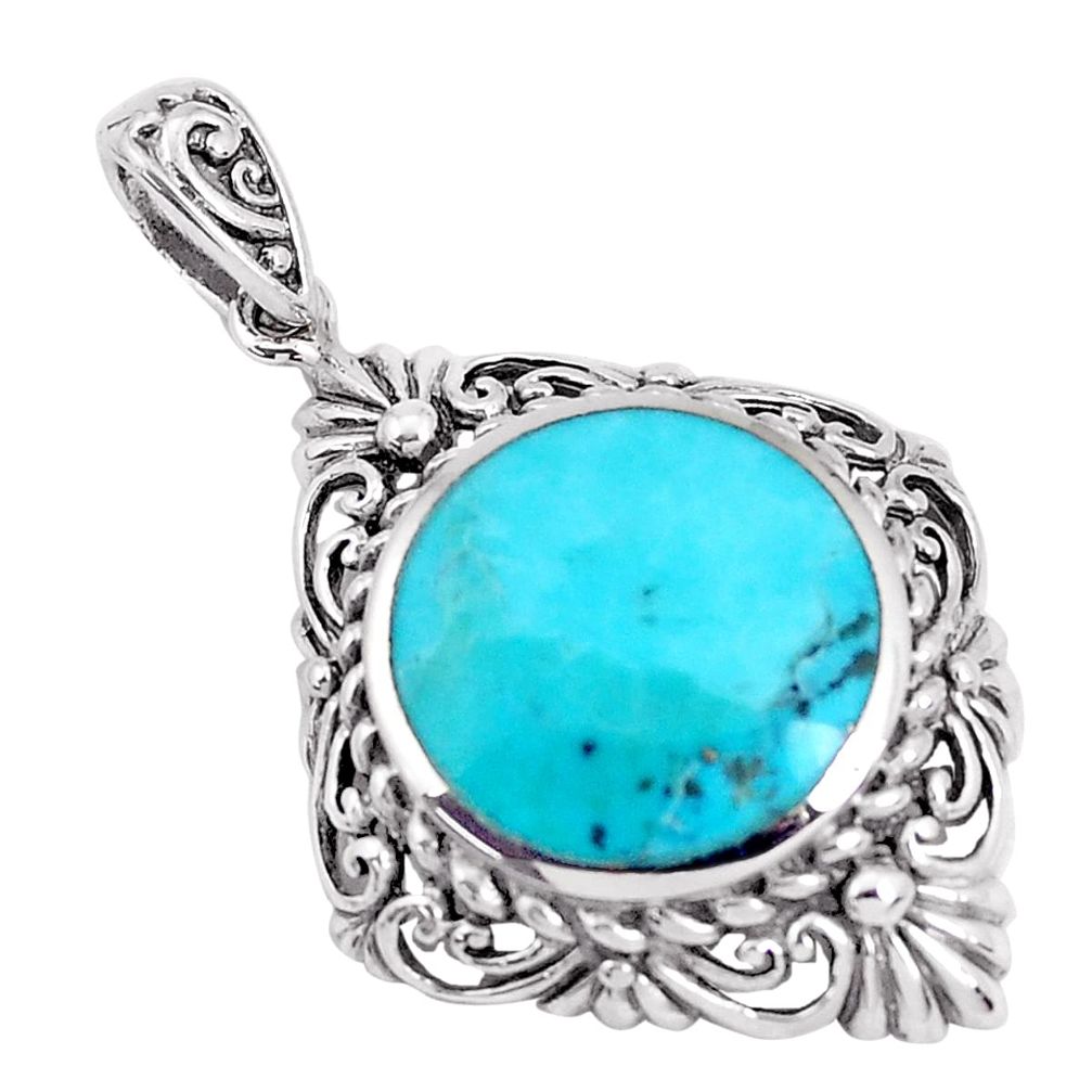 3.68cts natural blue kingman turquoise 925 sterling silver pendant c10805