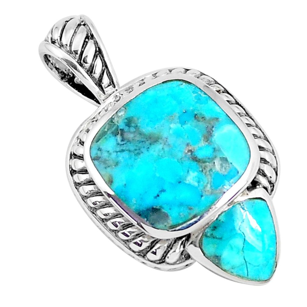 925 sterling silver 4.93cts natural blue kingman turquoise pendant c10840