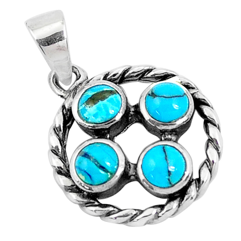 LAB 925 sterling silver 2.11cts natural blue kingman turquoise pendant c10888