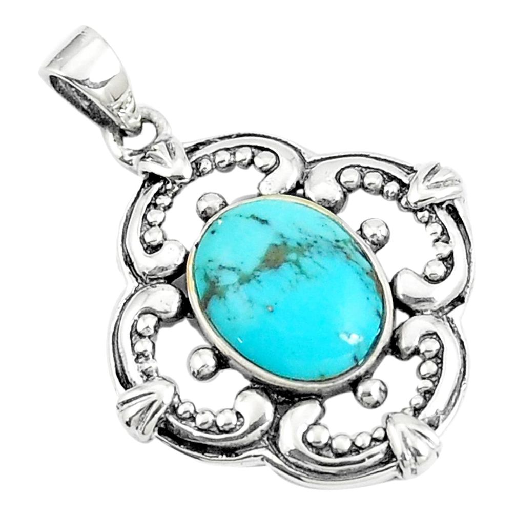 925 sterling silver 2.96cts natural blue kingman turquoise pendant c10892