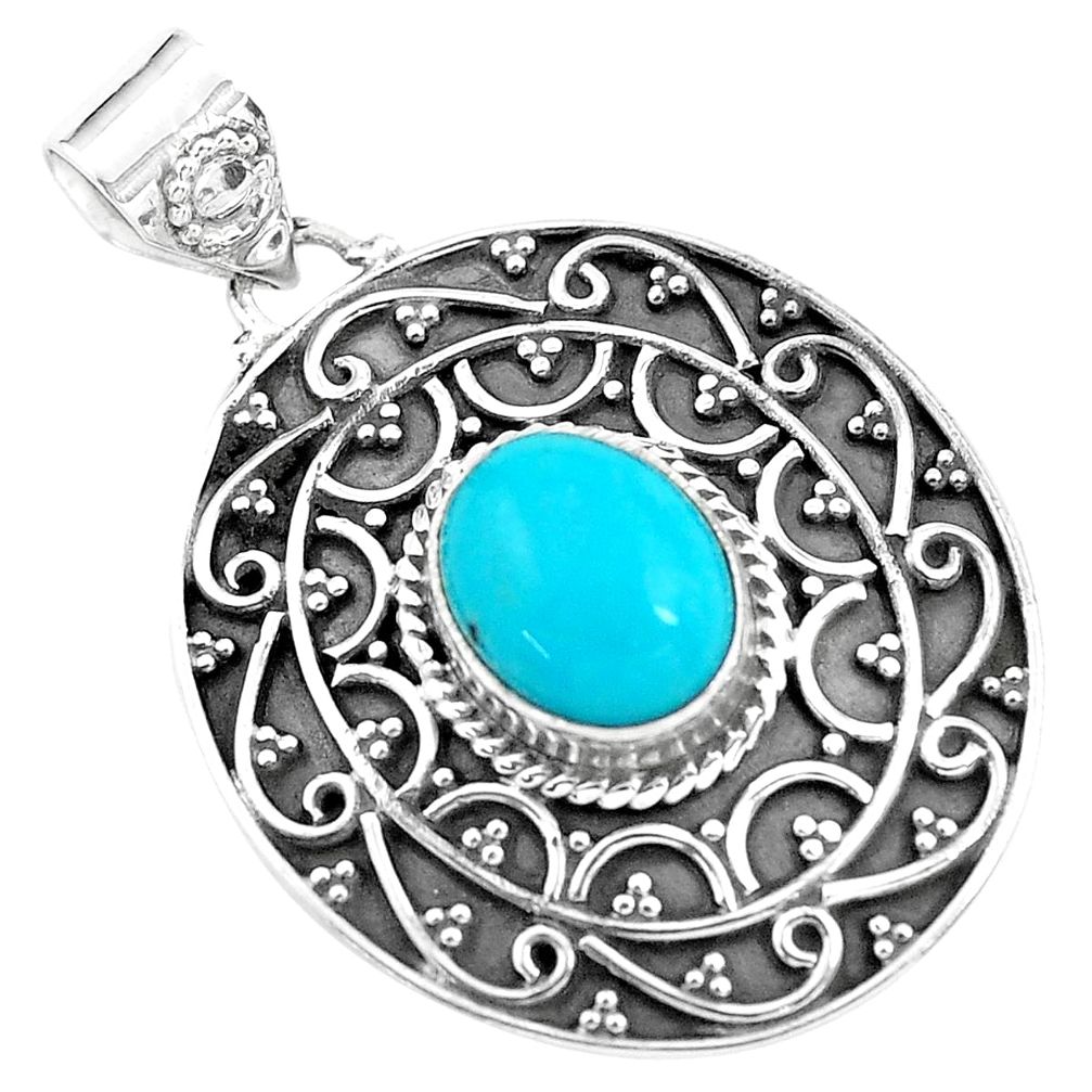 925 sterling silver 4.38cts natural blue kingman turquoise pendant p59080