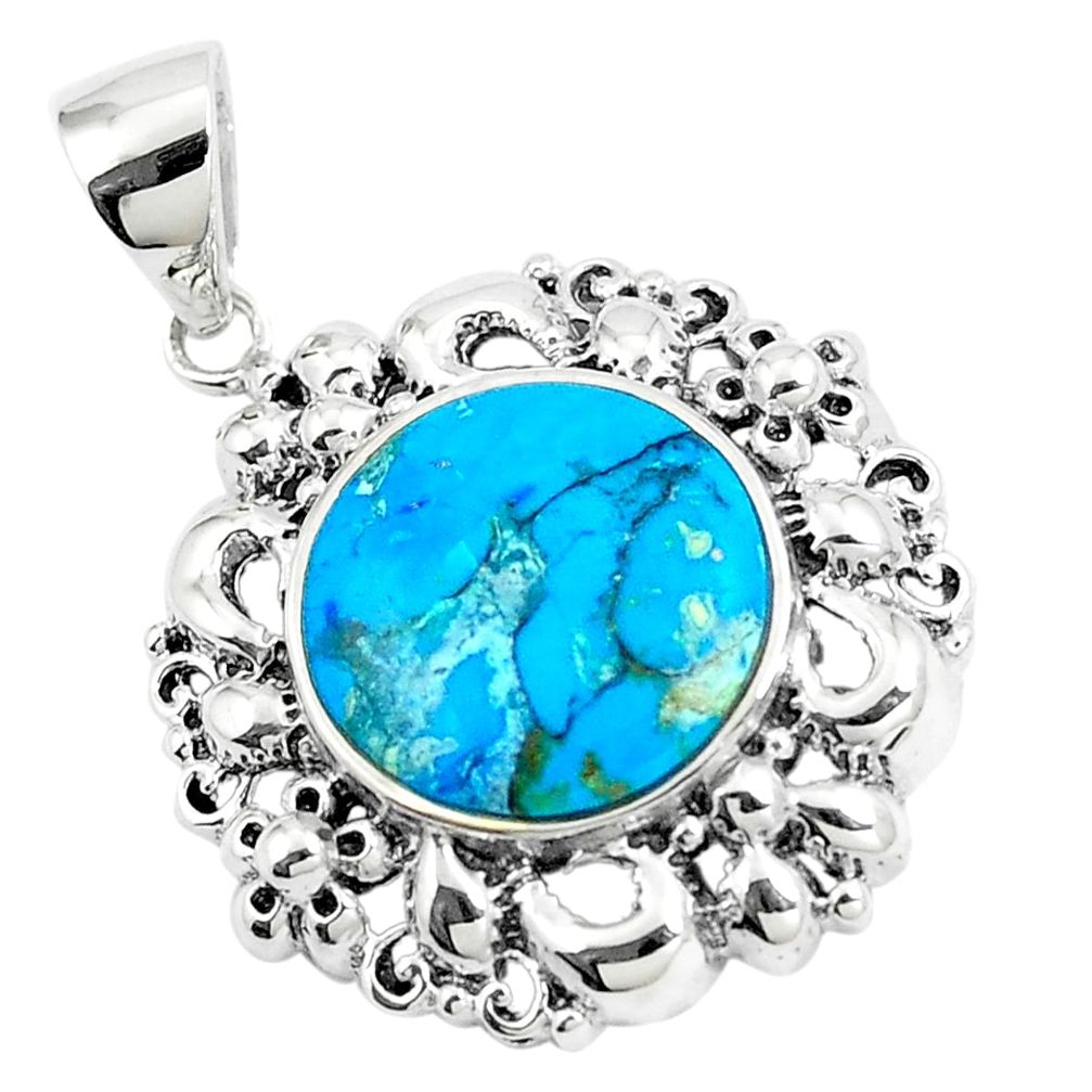 925 sterling silver 5.11cts natural blue kingman turquoise round pendant c10826