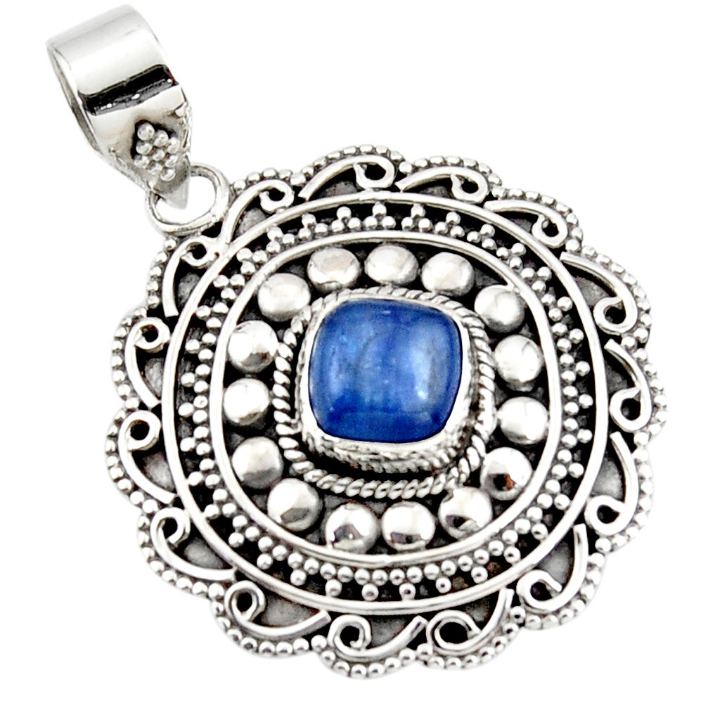 925 sterling silver 2.94cts natural blue kyanite cushion pendant jewelry r47004