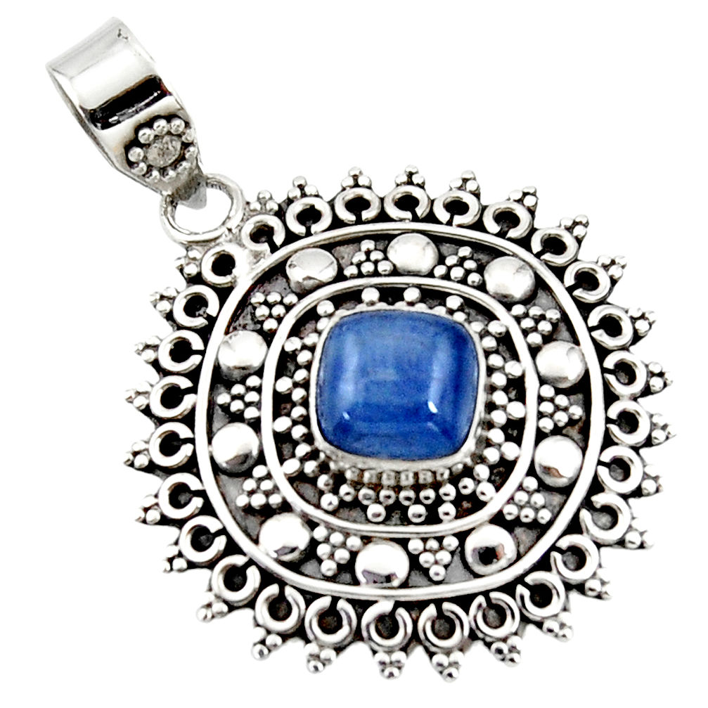925 sterling silver 3.10cts natural blue kyanite cushion pendant jewelry r47017