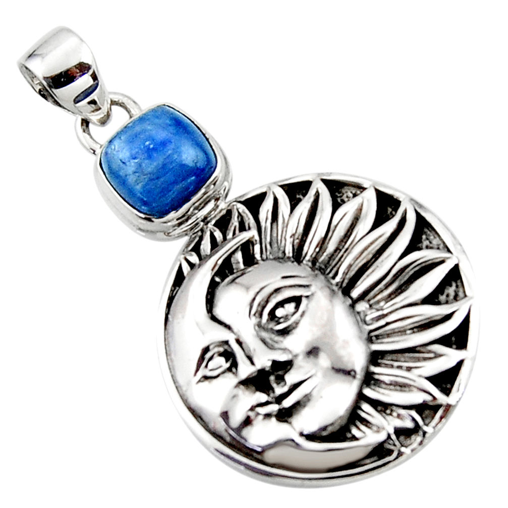 925 sterling silver 3.28cts natural blue kyanite moon face pendant r52856