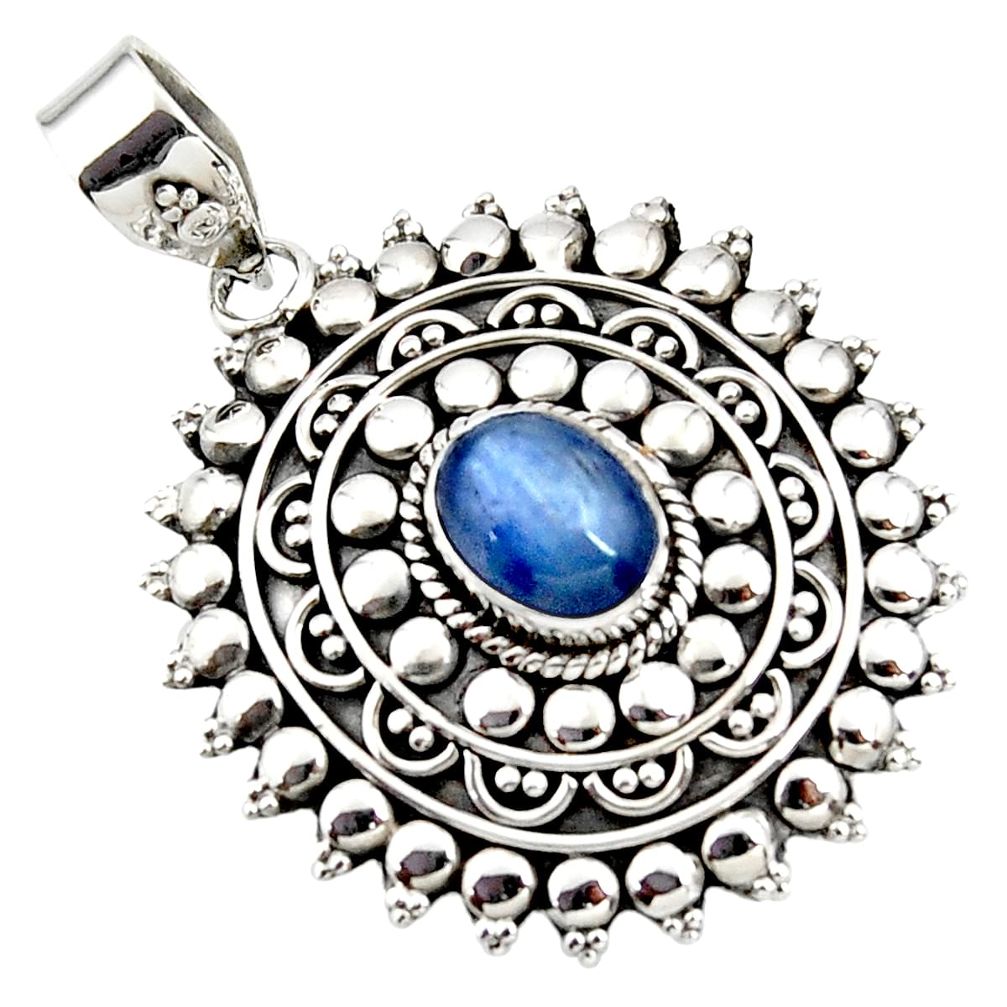 925 sterling silver 2.90cts natural blue kyanite oval boho pendant r46984