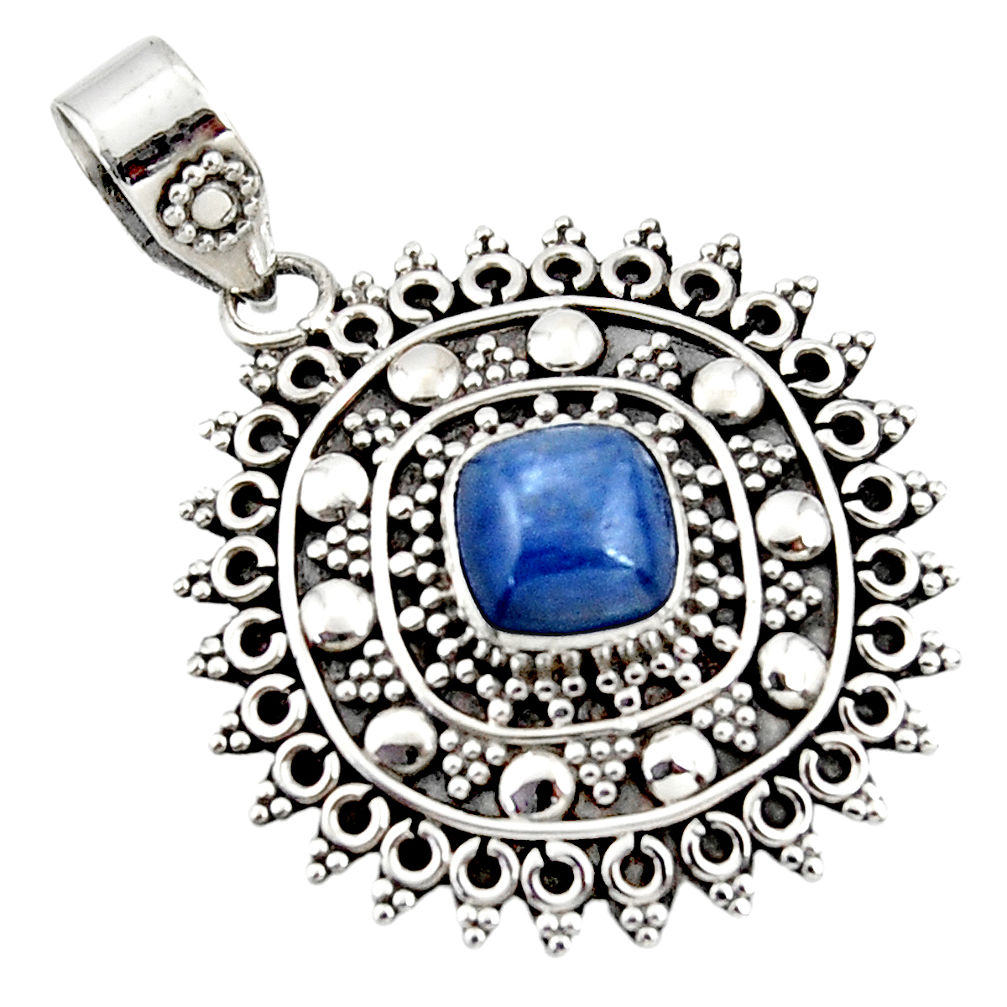 925 sterling silver 3.17cts natural blue kyanite oval boho pendant r46987