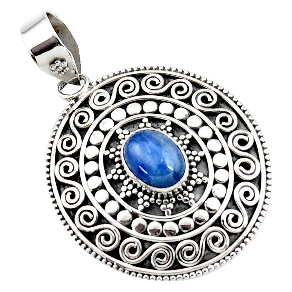 925 sterling silver 3.19cts natural blue kyanite oval pendant jewelry r47013