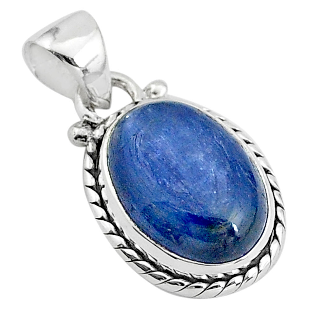 925 sterling silver 6.26cts natural blue kyanite oval handmade pendant t2157