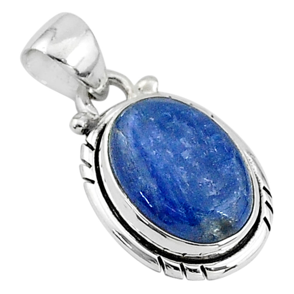 925 sterling silver 6.25cts natural blue kyanite oval handmade pendant t2183
