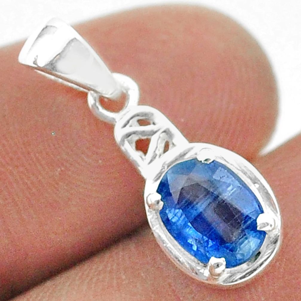 925 sterling silver 2.05cts natural blue kyanite oval pendant jewelry t51424