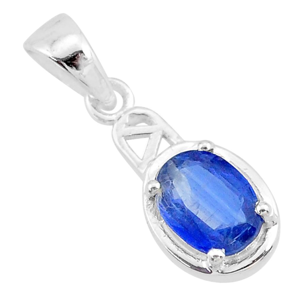 925 sterling silver 1.82cts natural blue kyanite oval pendant jewelry t7884