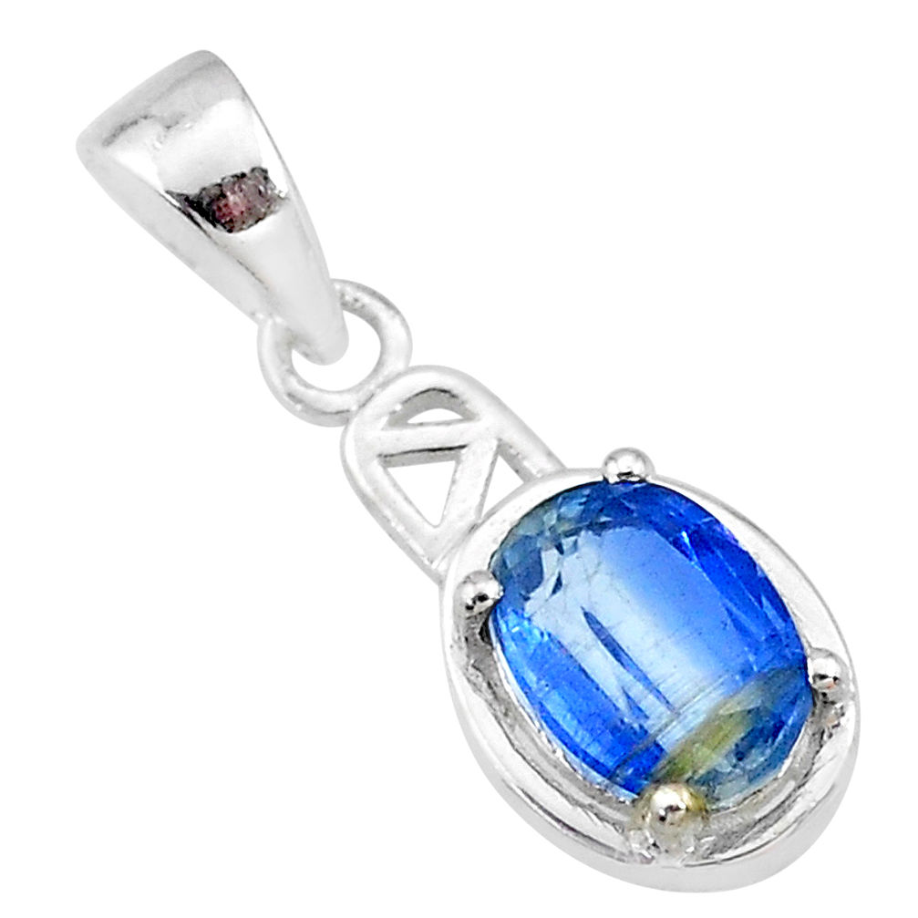 925 sterling silver 2.01cts natural blue kyanite oval pendant jewelry t7899