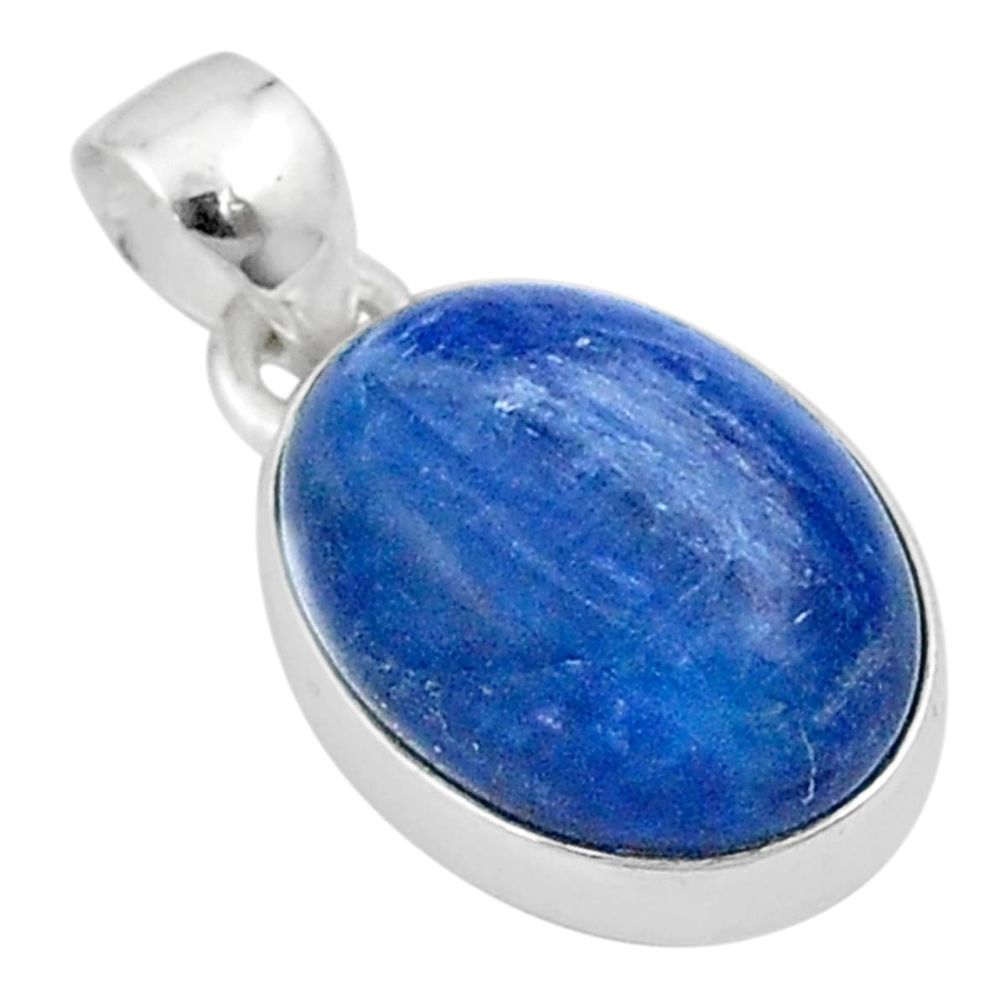 925 sterling silver 10.37cts natural blue kyanite oval pendant jewelry u25573