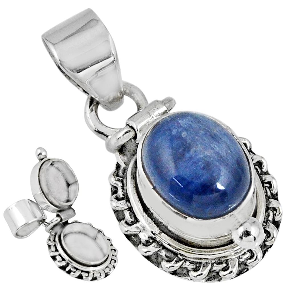 925 sterling silver 5.09cts natural blue kyanite oval poison box pendant r55613