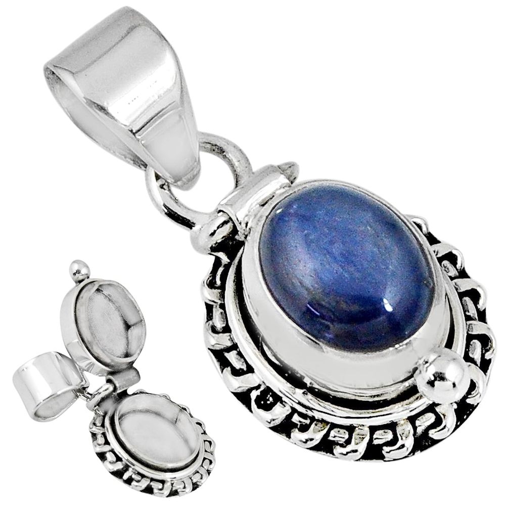 925 sterling silver 4.02cts natural blue kyanite oval poison box pendant r55615