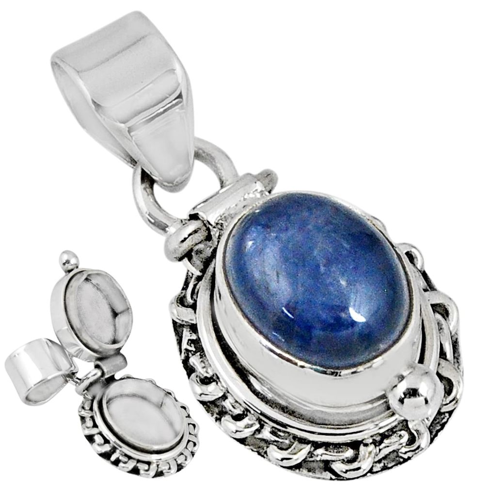 925 sterling silver 4.21cts natural blue kyanite oval poison box pendant r55617