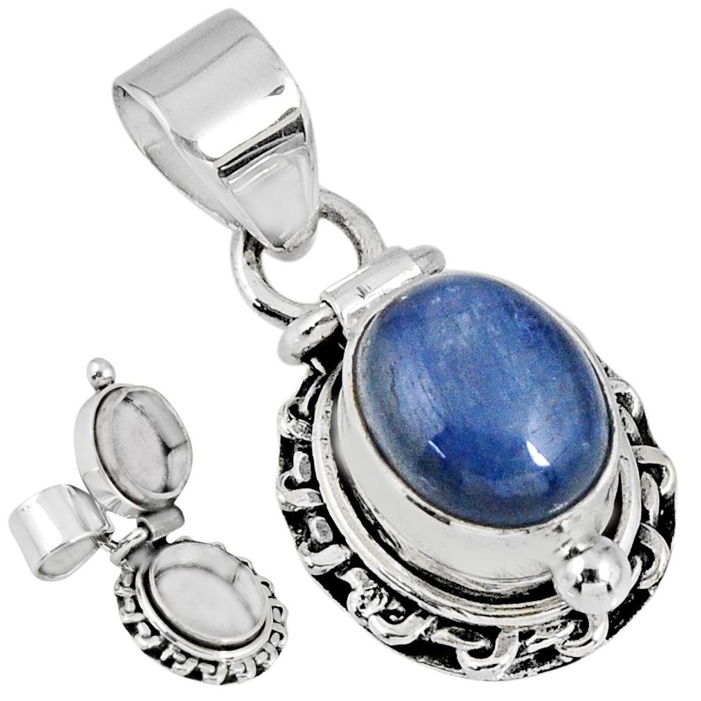 925 sterling silver 4.38cts natural blue kyanite oval poison box pendant r55618