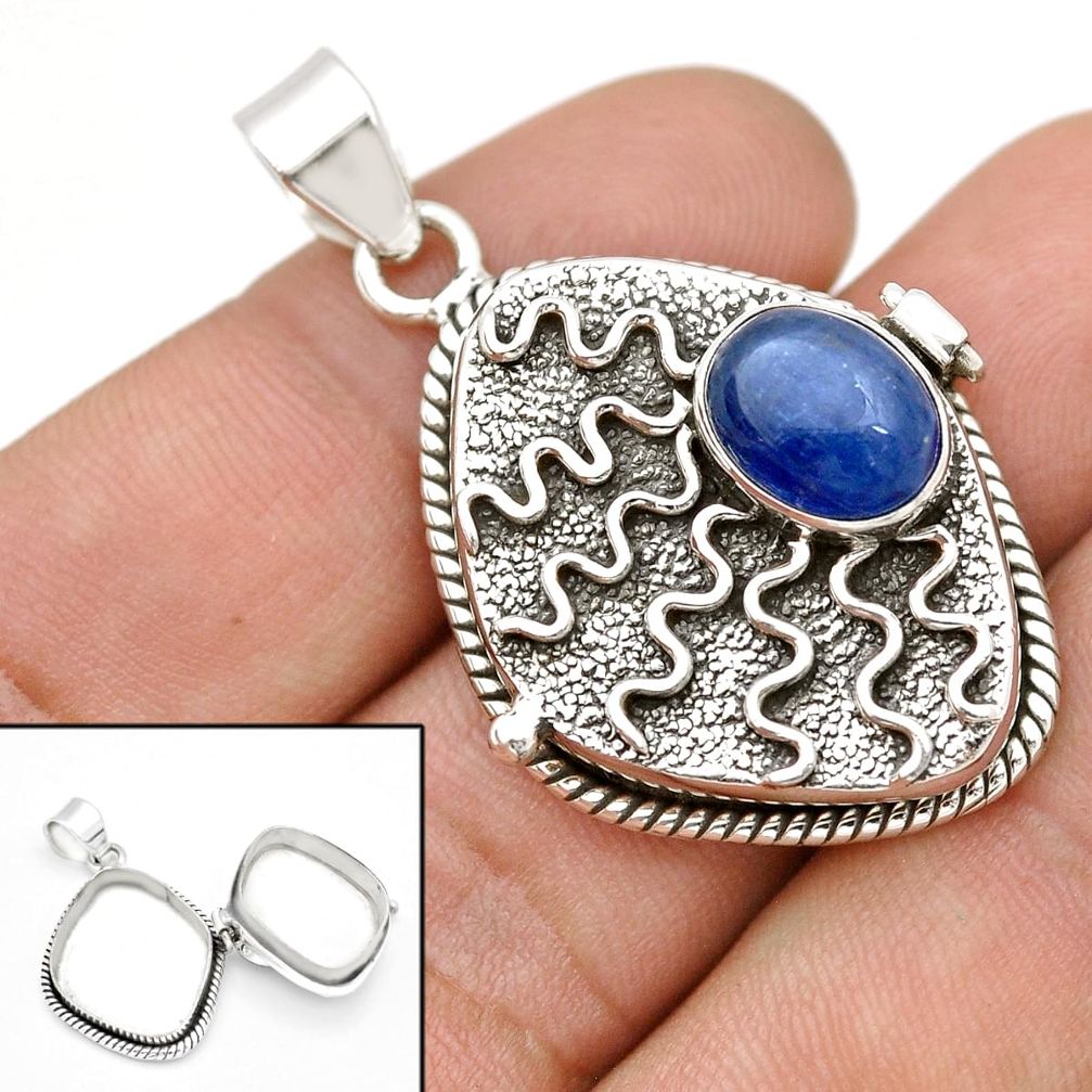 925 sterling silver 4.21cts natural blue kyanite oval poison box pendant u75120