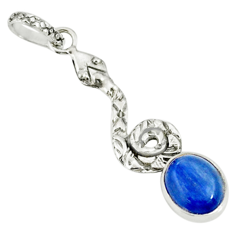 925 sterling silver 3.93cts natural blue kyanite oval snake pendant r78485