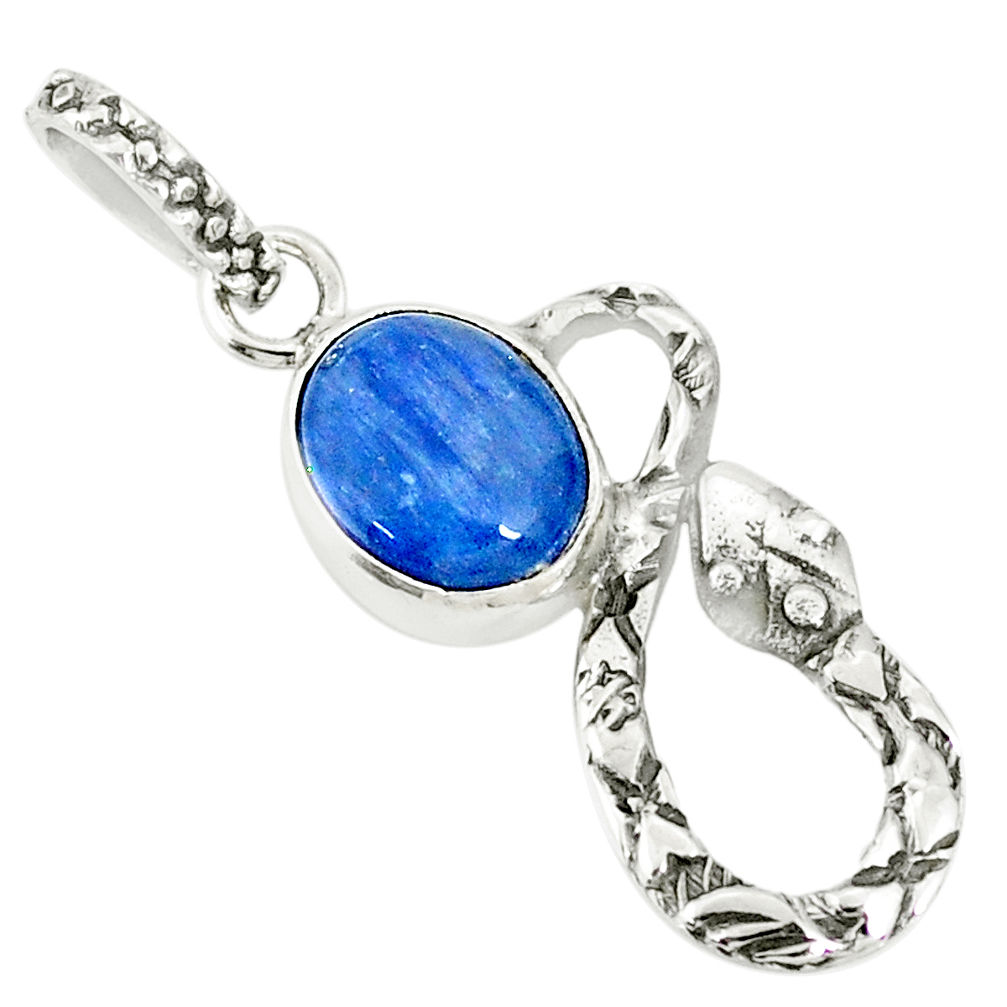 925 sterling silver 3.98cts natural blue kyanite oval snake pendant r78549