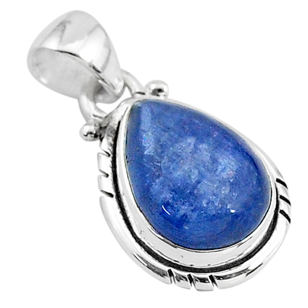 925 sterling silver 6.57cts natural blue kyanite pear handmade pendant t2170