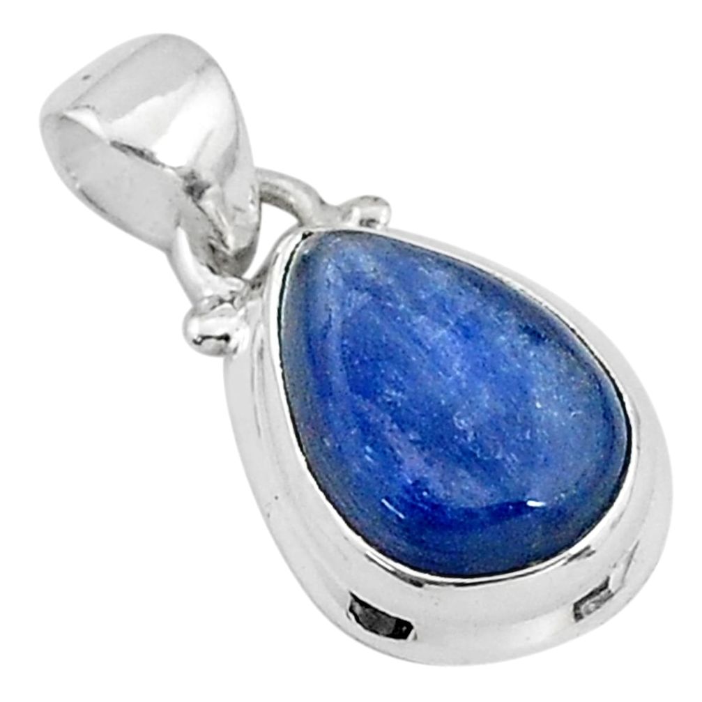 925 sterling silver 5.87cts natural blue kyanite pear handmade pendant t2199