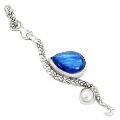 Clearance Sale- 925 sterling silver 5.82cts natural blue kyanite pearl snake pendant p30049