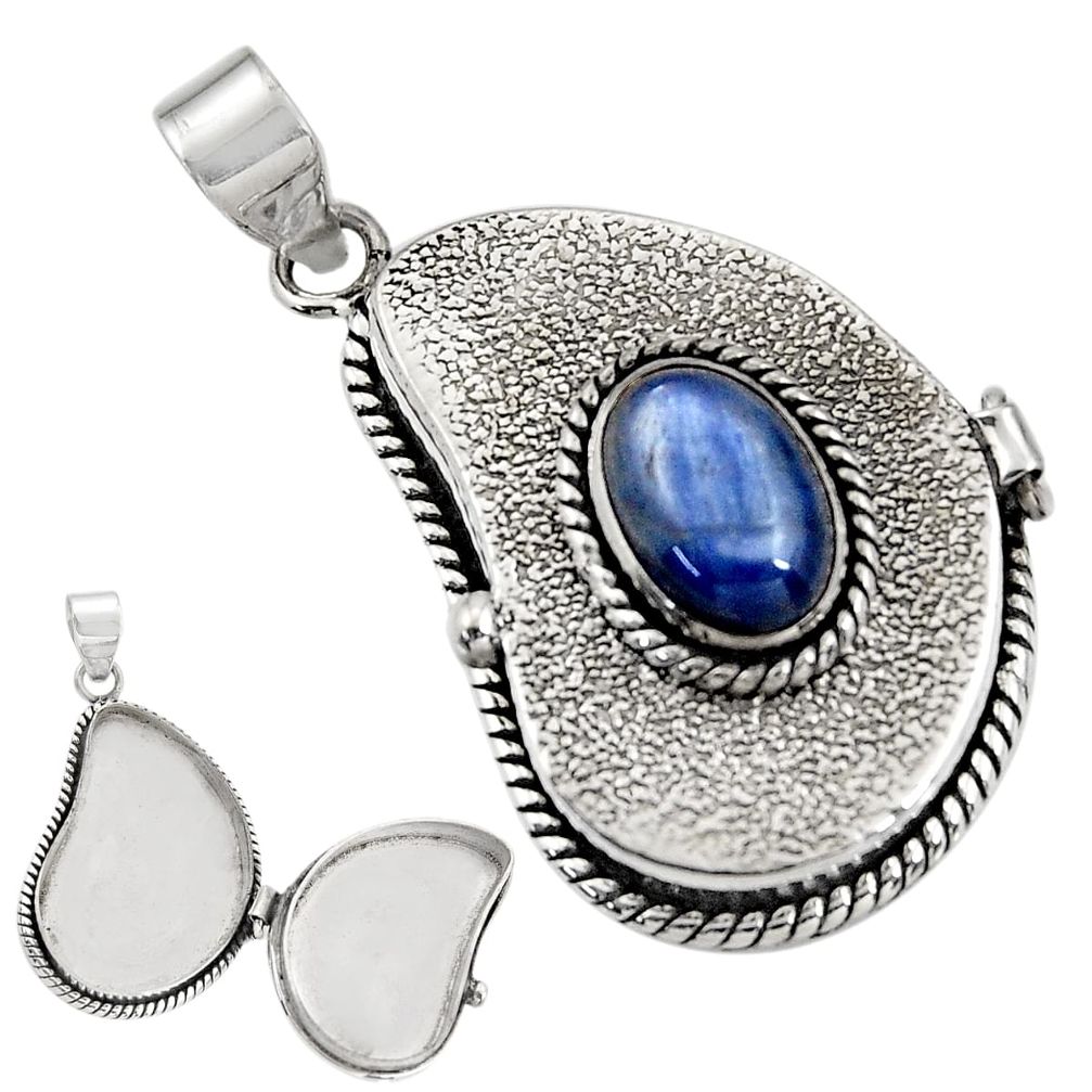 925 sterling silver 4.56cts natural blue kyanite poison box pendant r30652