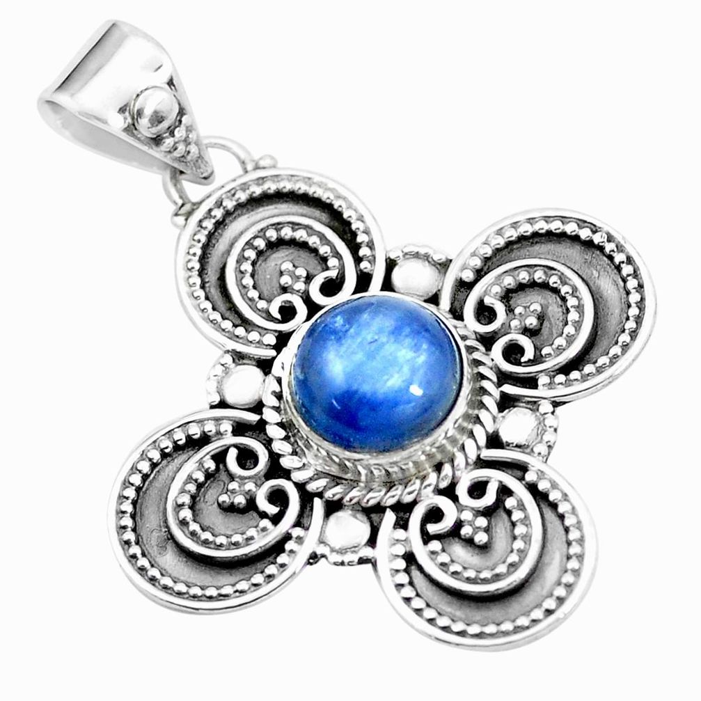 925 sterling silver 3.42cts natural blue kyanite round pendant jewelry p24706