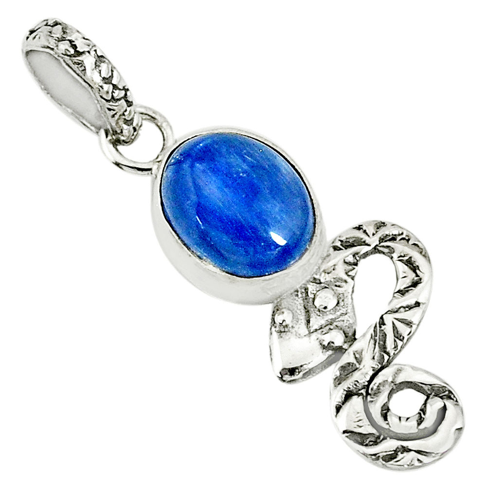 925 sterling silver 3.91cts natural blue kyanite snake pendant jewelry r78454