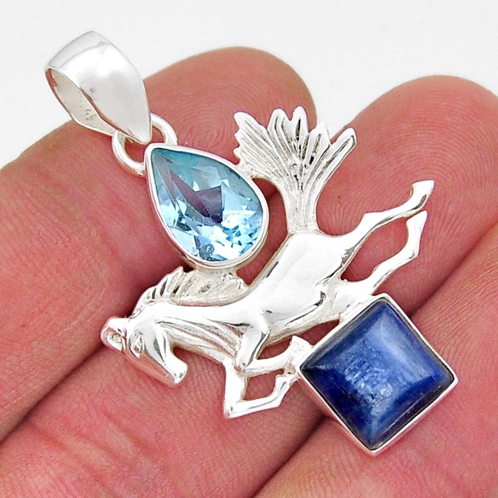 925 sterling silver 9.33cts natural blue kyanite topaz horse pendant y20617