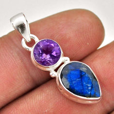 925 sterling silver 4.98cts natural blue labradorite amethyst pendant n38958
