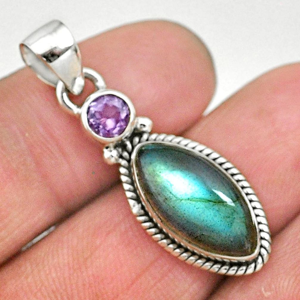 925 sterling silver 8.26cts natural blue labradorite amethyst pendant t11069