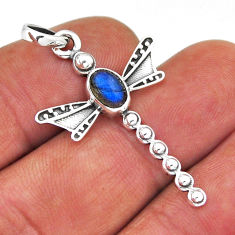 925 sterling silver 1.46cts natural blue labradorite dragonfly pendant n45155