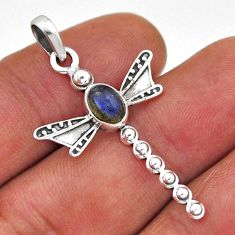 925 sterling silver 1.48cts natural blue labradorite dragonfly pendant n45190