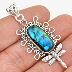 925 sterling silver 7.78cts natural blue labradorite dragonfly pendant u86576