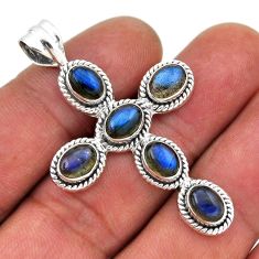 925 sterling silver 10.00cts natural blue labradorite holy cross pendant n41179