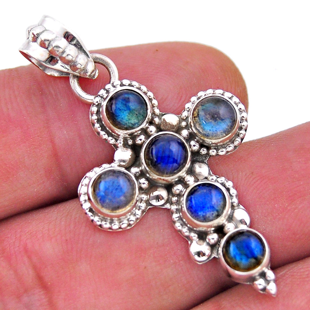 925 sterling silver 4.57cts natural blue labradorite holy cross pendant n54020