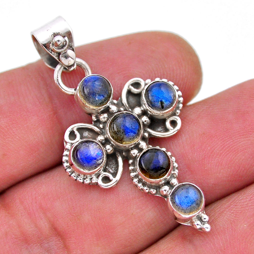 925 sterling silver 4.61cts natural blue labradorite holy cross pendant n54060